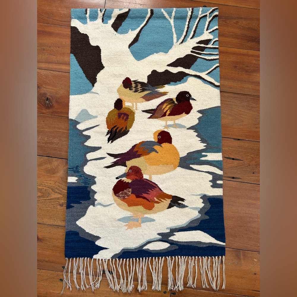 Colorful Wool Duck Tapestry from Tapisseries‎ de la Mare Handwoven wool